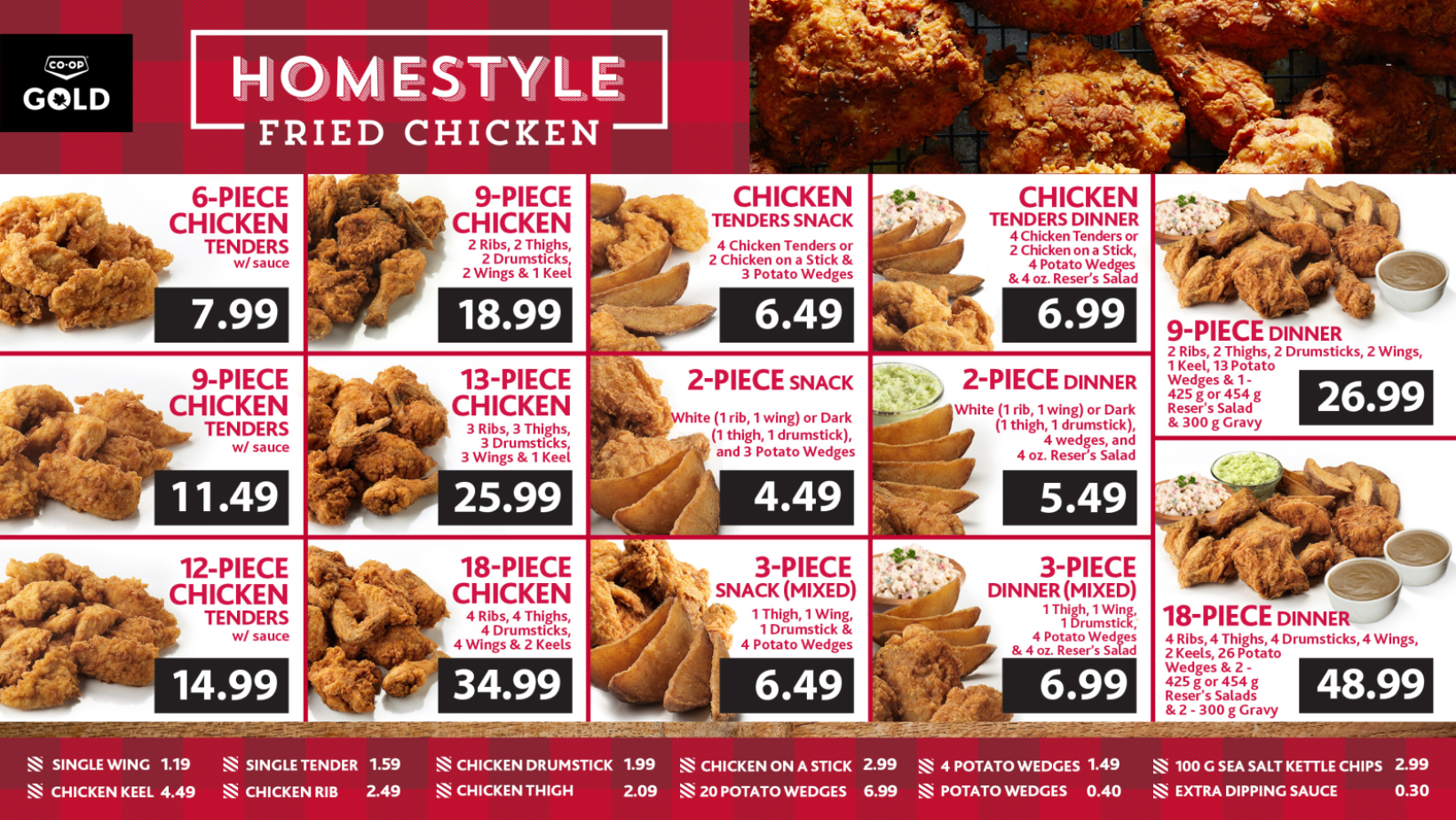 Fried shop chicken menu